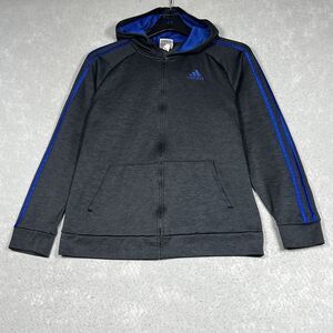 Adidas Hoodie Boys Large Gray Full Zip Sweatshirt Sleeve Logo Athletic Track